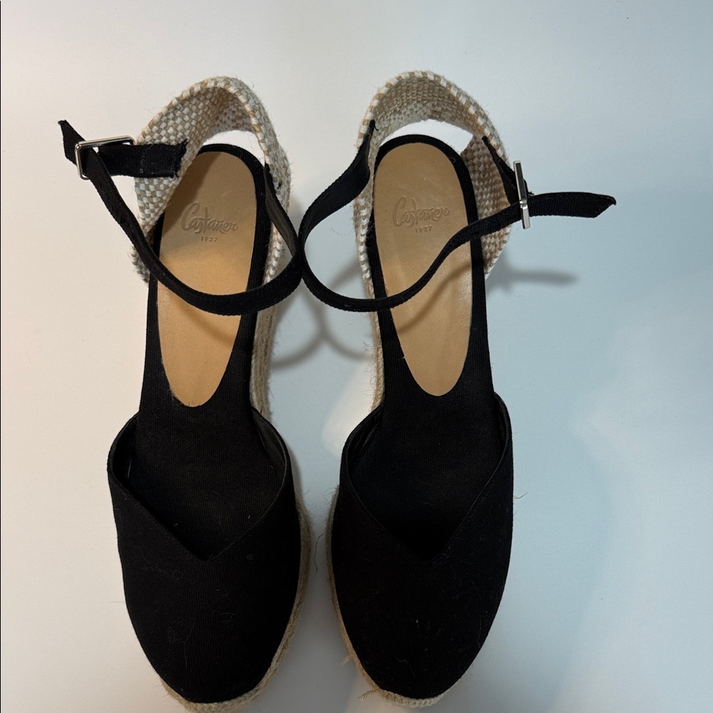 Castaner Black and Natural Espadrille Wedge Sandals with Ankle Strap - Picture 5 of 7